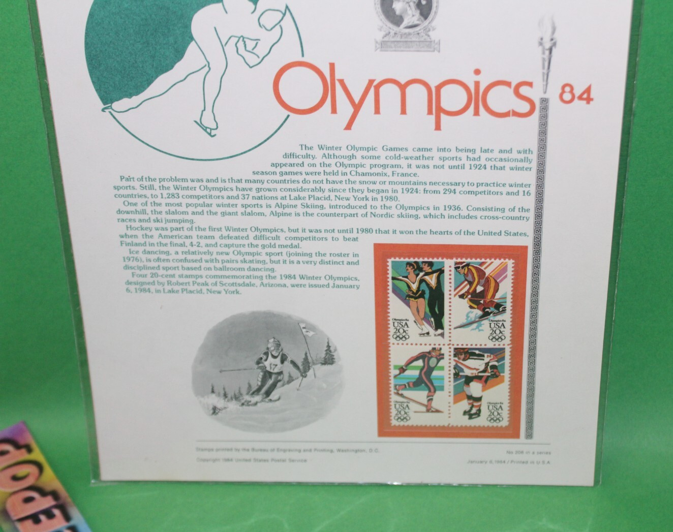 American Commemoratives Olympics 84 USPS Stamps Panel 206 January 6, 1984