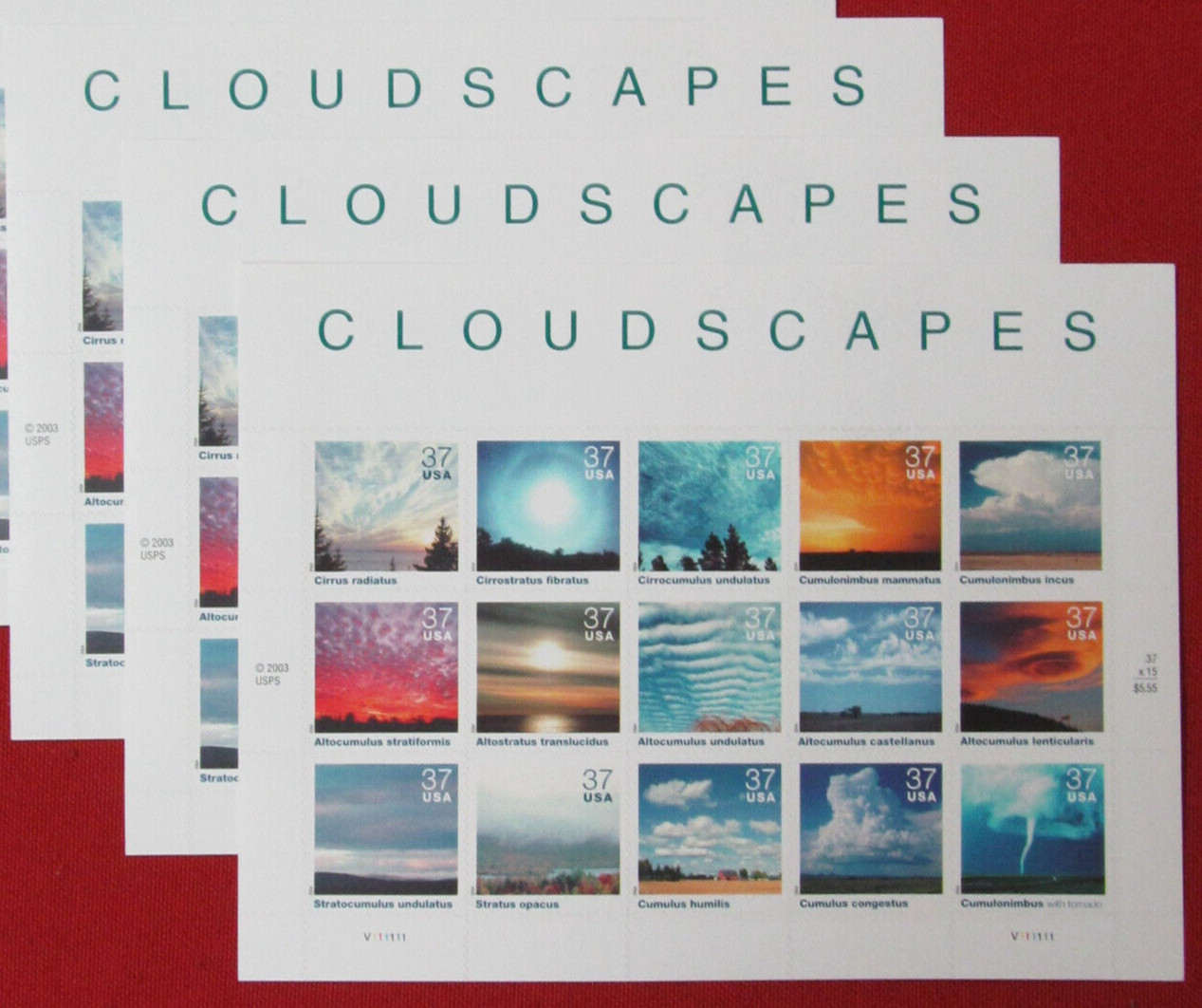 Three sheets x 15 each = 45 of CLOUDSCAPES Cloud Formations US 37¢ Stamps # 3878