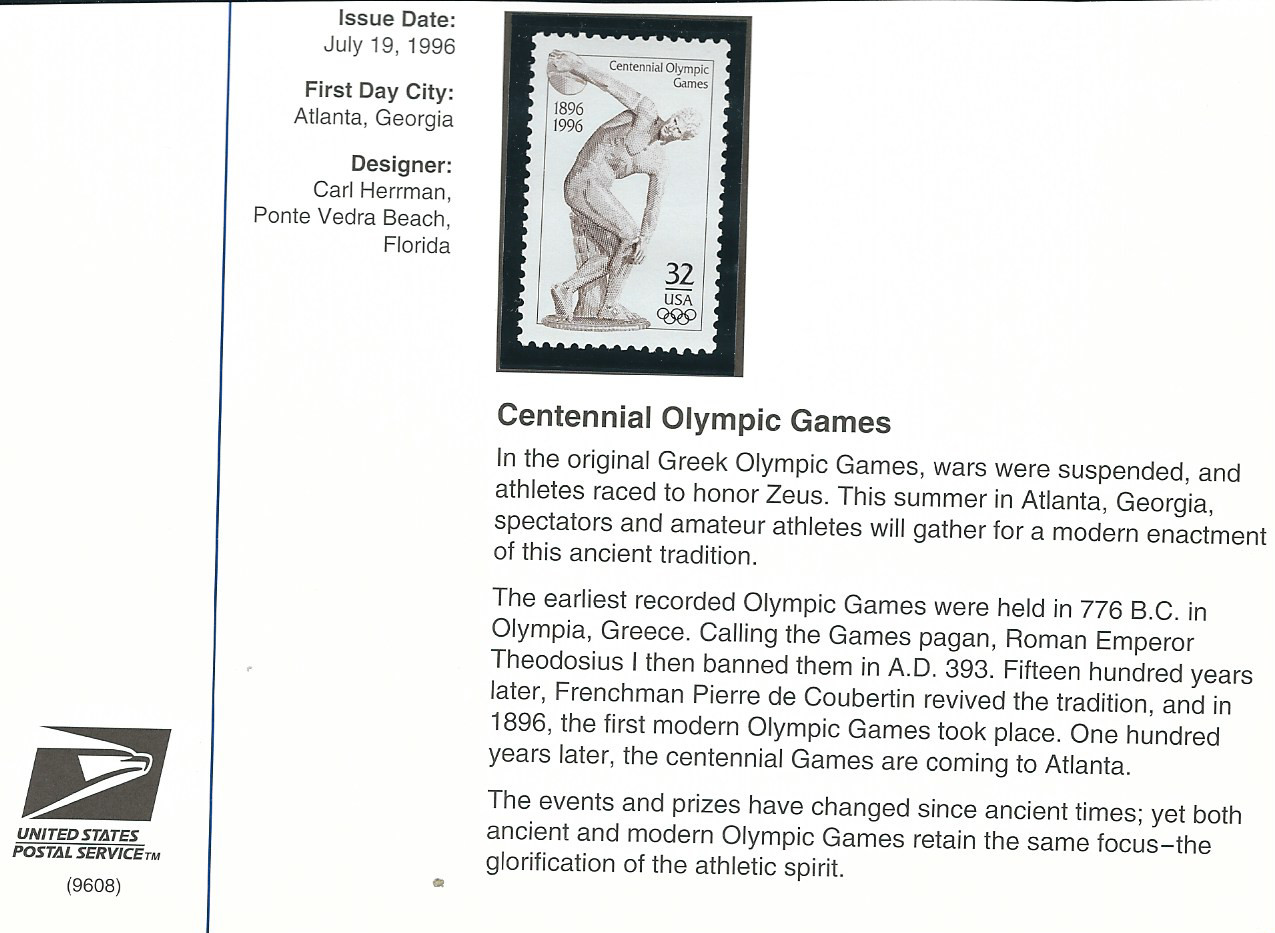 Scott # 3087…32 Cent…Olympics/ Discus Thrower + Postal History