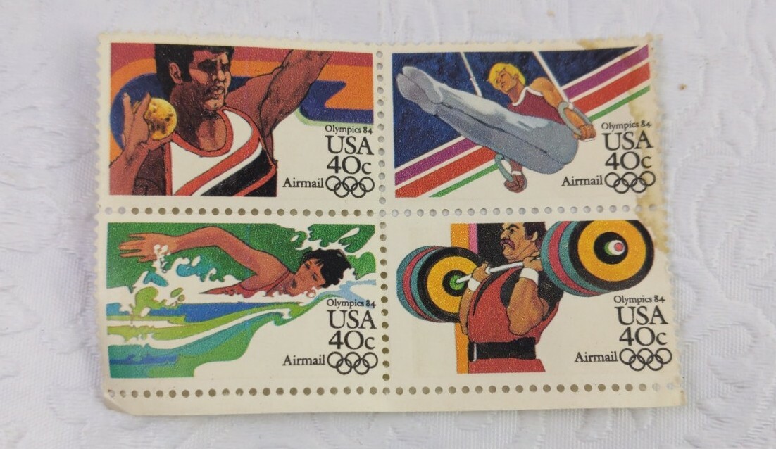 4 USA AIR MAIL STAMPS * OLYMPICS 1984 * 40 CENT (BLOCK OF 4) UNUSED & UNGRADED