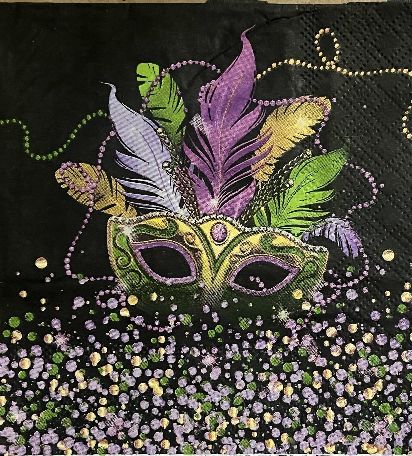 TWO Individual Decoupage Craft napkins Beverage Mardi Gras Purple Masque 5”