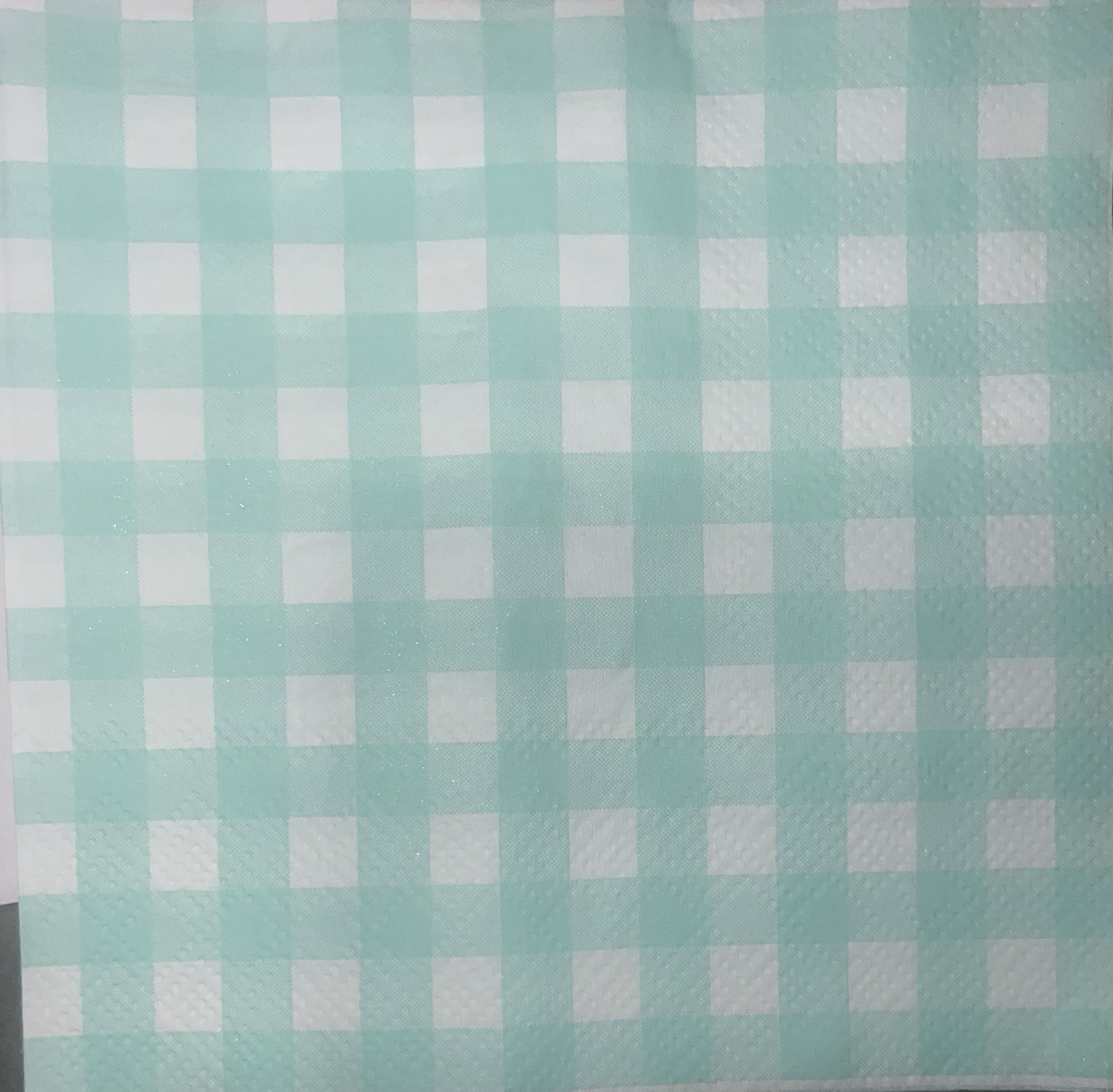 TWO Paper Beverage Decoupage Craft Napkins Easter Checker Pastel Mint Green 5”
