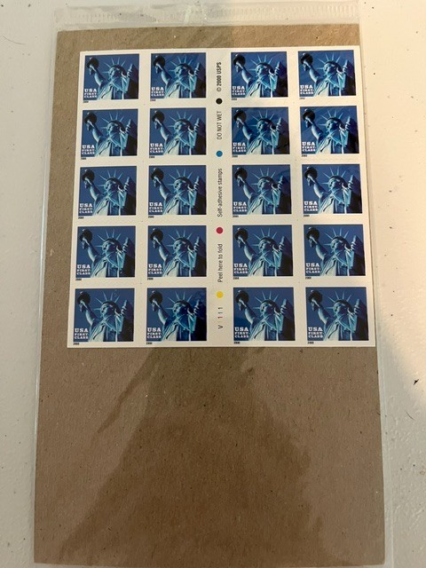 Scott #3451a. 2000. First Class Statue of Liberty booklet pane of 20. Sealed MNH