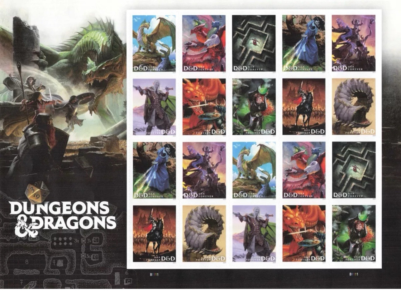 2024 USPS SHEET OF 20 FIRST CLASS LETTER STAMPS DUNGEONS & DRAGONS D&D