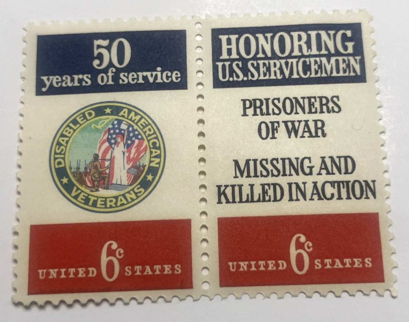 Disabled Veterans & POW MIA Military 1970 6c Unused Vintage US Stamp 021626-04
