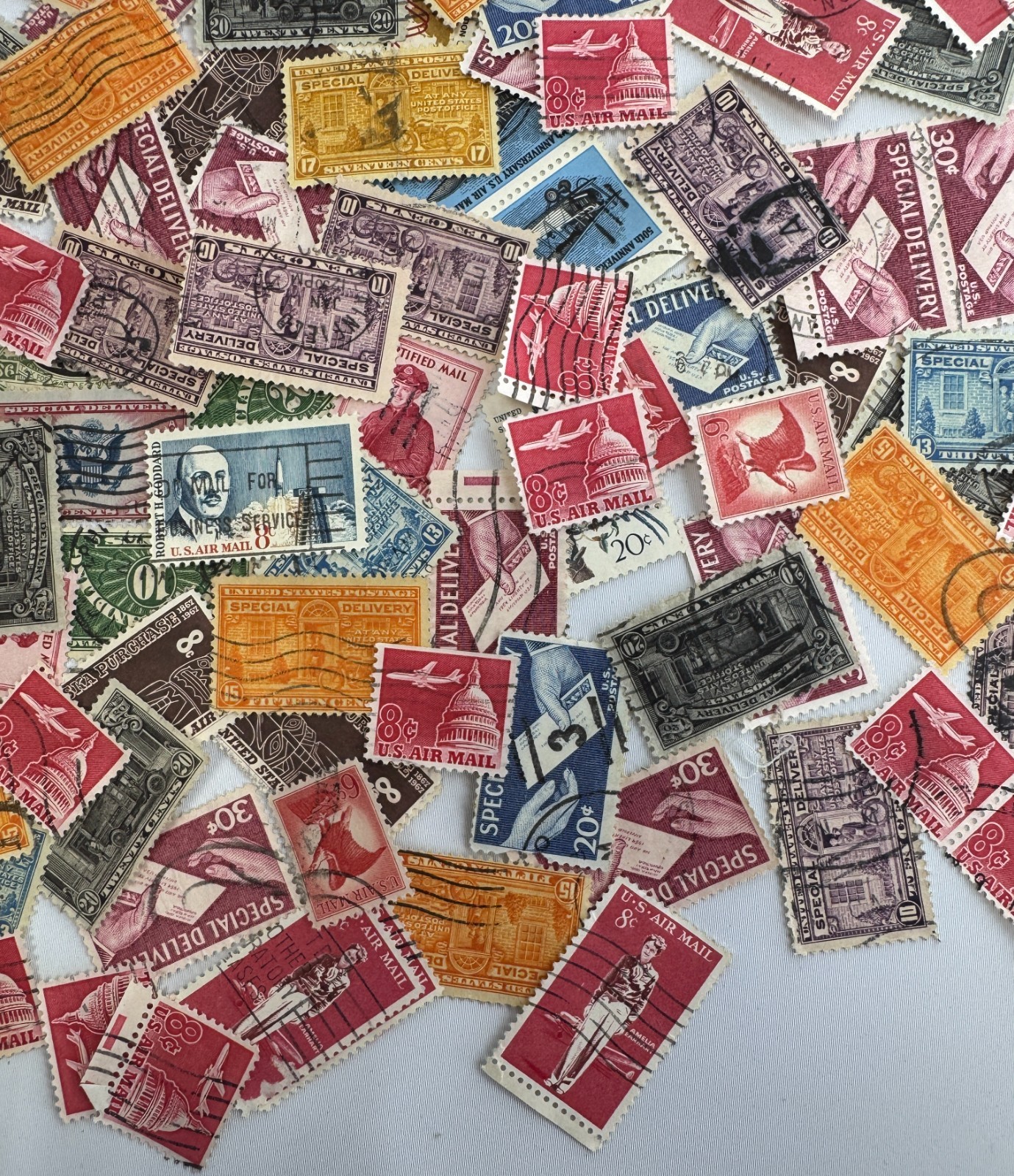 Vintage U.S. Airmail Special Delivery Stamp Lot 1940s-1960s Mixed Used Transport