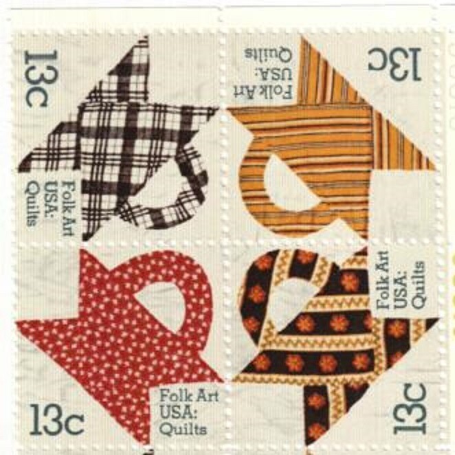 Quilts Basket Design -BLOCK OF 4 COLLECTIBLE UNUSED 1978 STAMPS—FREE SHIPPING