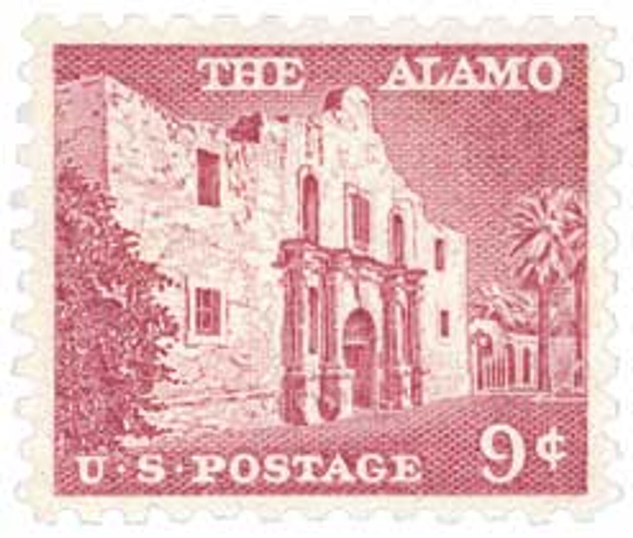 # 1043 – 1956 Liberty Series – 9¢ The Alamo ~ USA ~ Used 1 Stamp +2 FREE