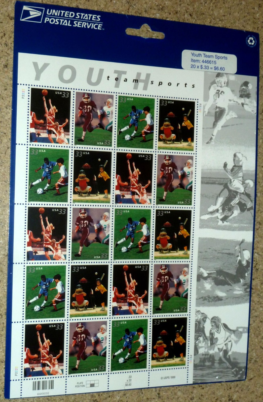 USPS Sealed Sheet of 20 “Youth Team Sports” 33¢ Stamps USA Scott 3399-3402 MNH