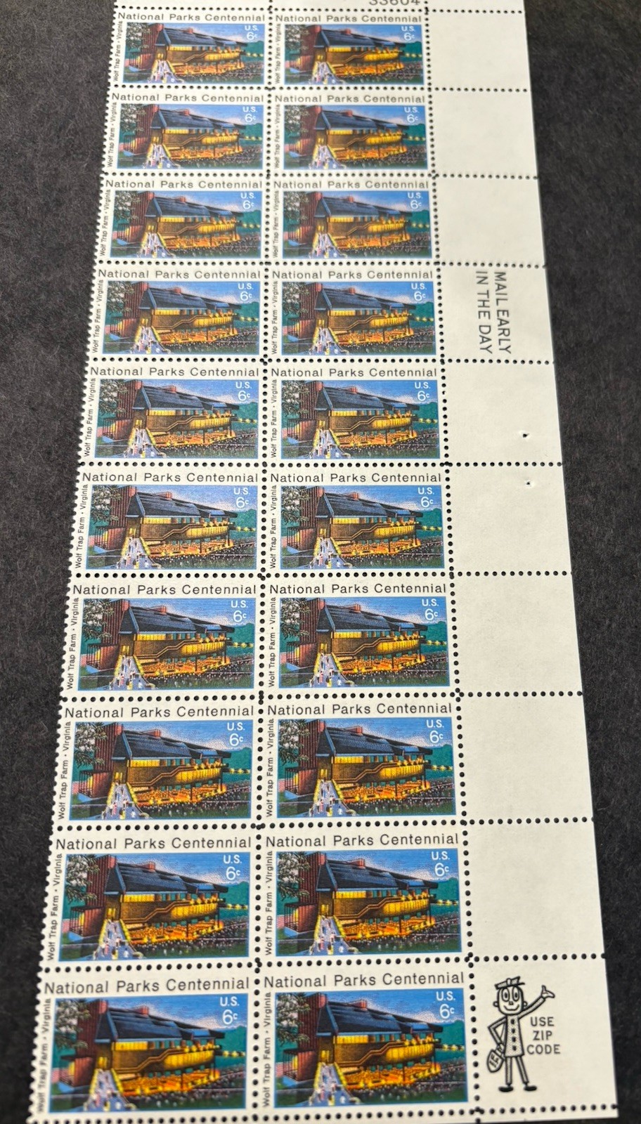 1972 US Scott #1452, 6c National Parks Centennial Stamps, MNH Block of 20