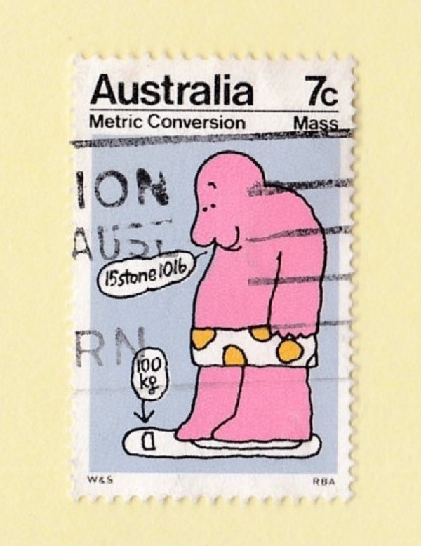 Australia Vintage Postage Stamp Metric Conversion Mass 7c