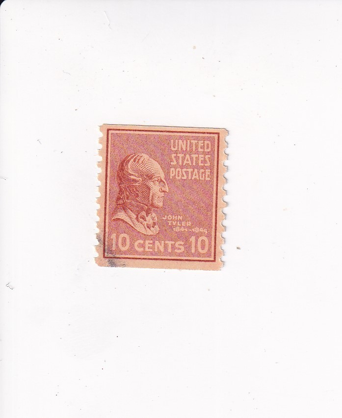 US Postage Stamp 10 Cents BROWN JOHN TYLER VERTICALLY PERFORATED POSTMARKED