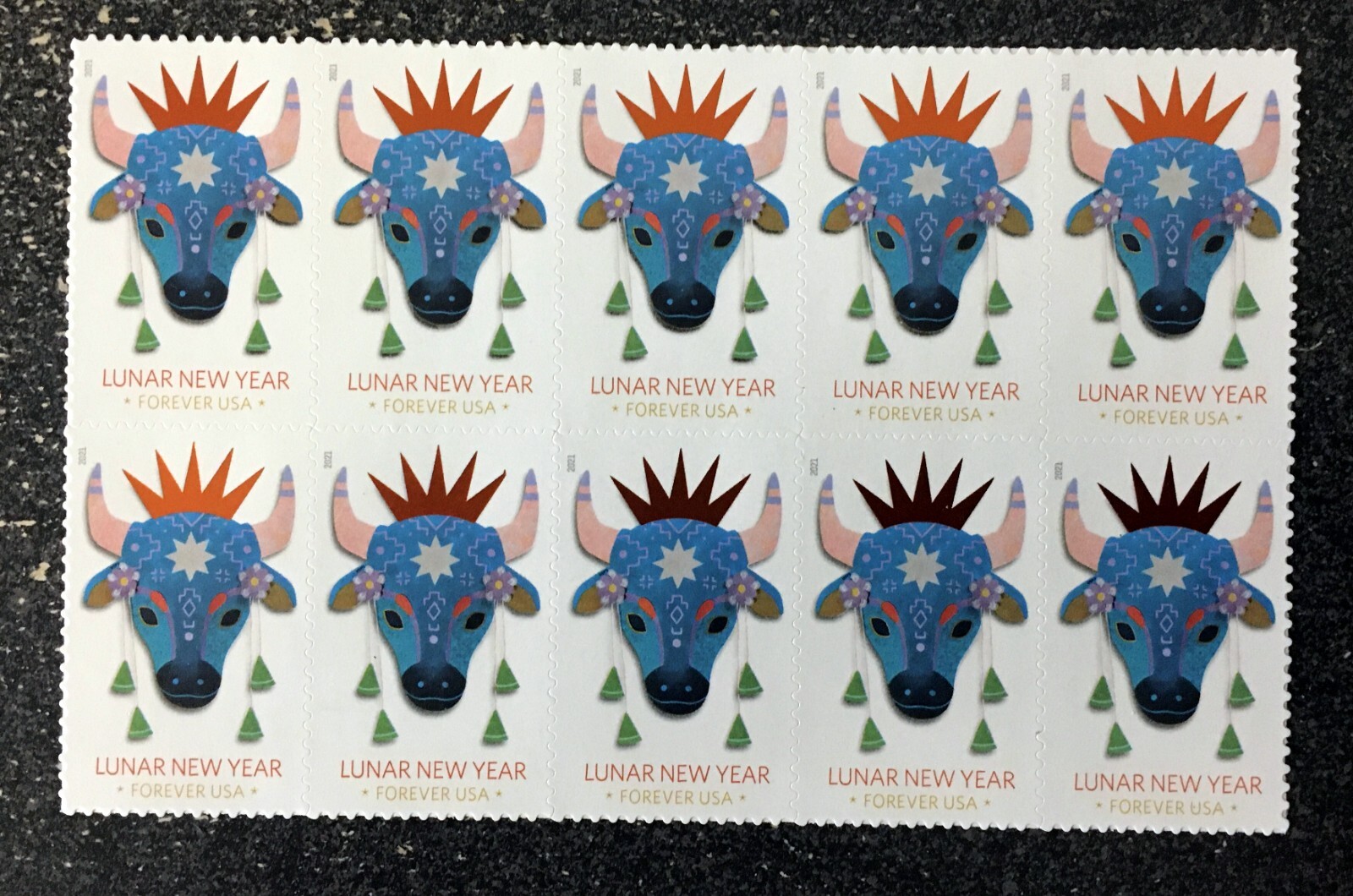2021USA #5556 Forever Lunar New Year of Ox – Block of 10 From Sheet Mint