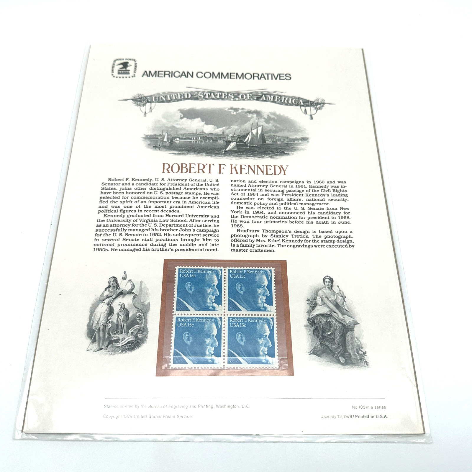 1979 USPS Robert F. Kennedy Commemorative – Official Stamp Presentation Sheet