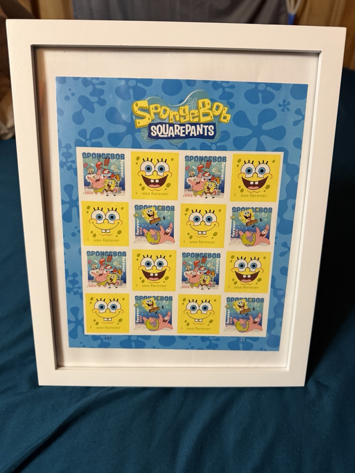 White Framed USPS Sponge Bob Full Sheets of 16 Forever Stamps Great Collecting