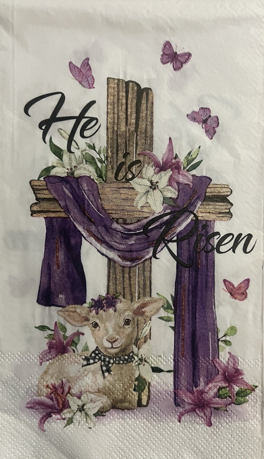 Three Paper Dinner Decoupage Art Craft Napkins -Easter Cross He Is Risen/Lamb