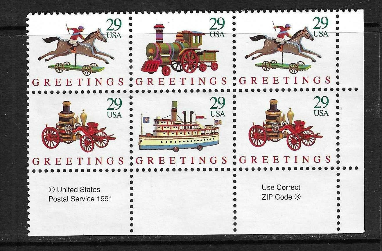 USA SC # 2714a Christmas 1992 – TOYS – BLK 6 , Zip , Copyright . MNH….