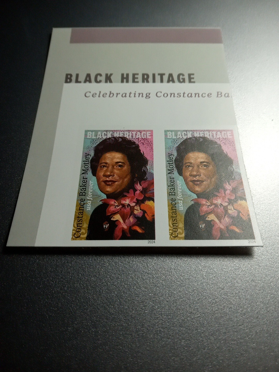USA 2024 Sc #5830a 4ever CONSTANCE BAKER MOTLEY Imperf/NDC Horizontal pair Mint