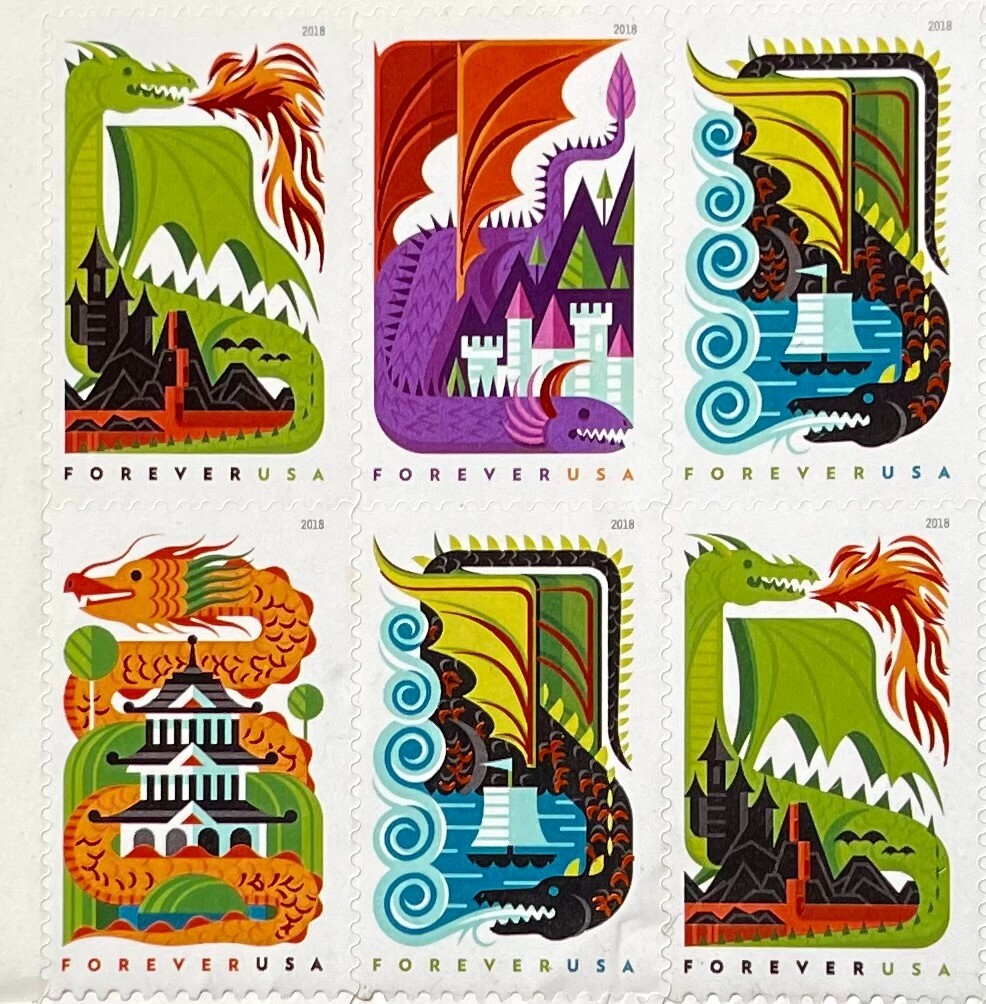 DRAGONS 2017 Vintage USPS STAMP PAGE United States Postal Service