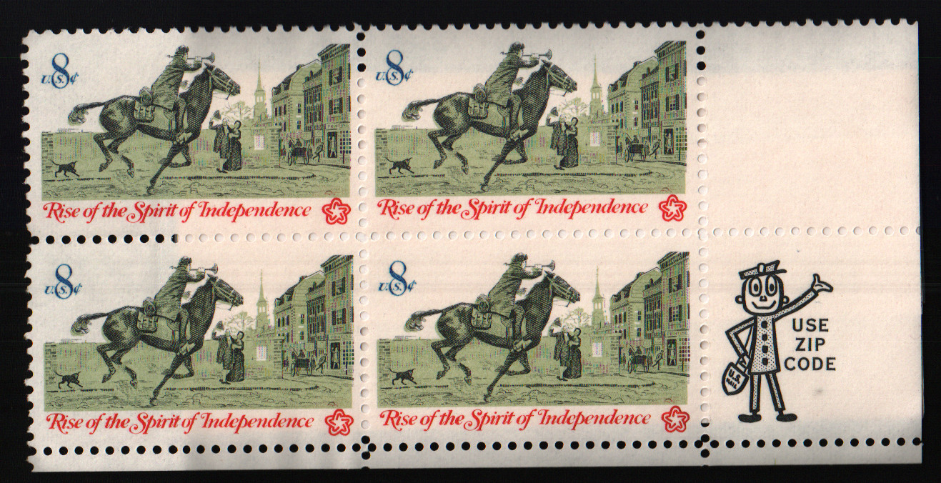 1973 8c Colonial Communications: Postrider Block of Four Scott #1478 ST151