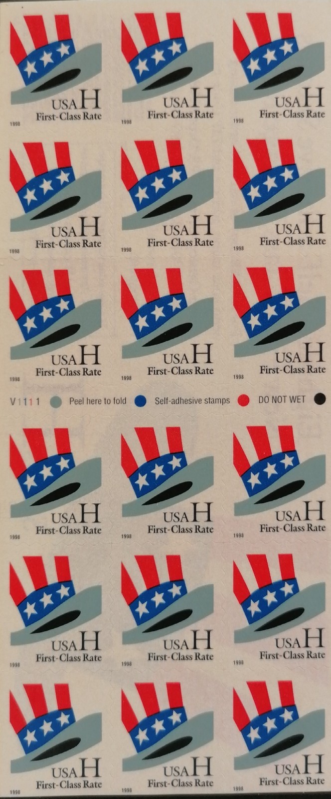 U S A 1998 H HAT BOOKLET PANE M N H