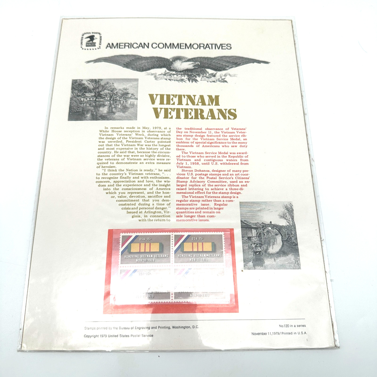1979 USPS Vietnam Veterans Commemorative – Official Stamp Presentation Sheet
