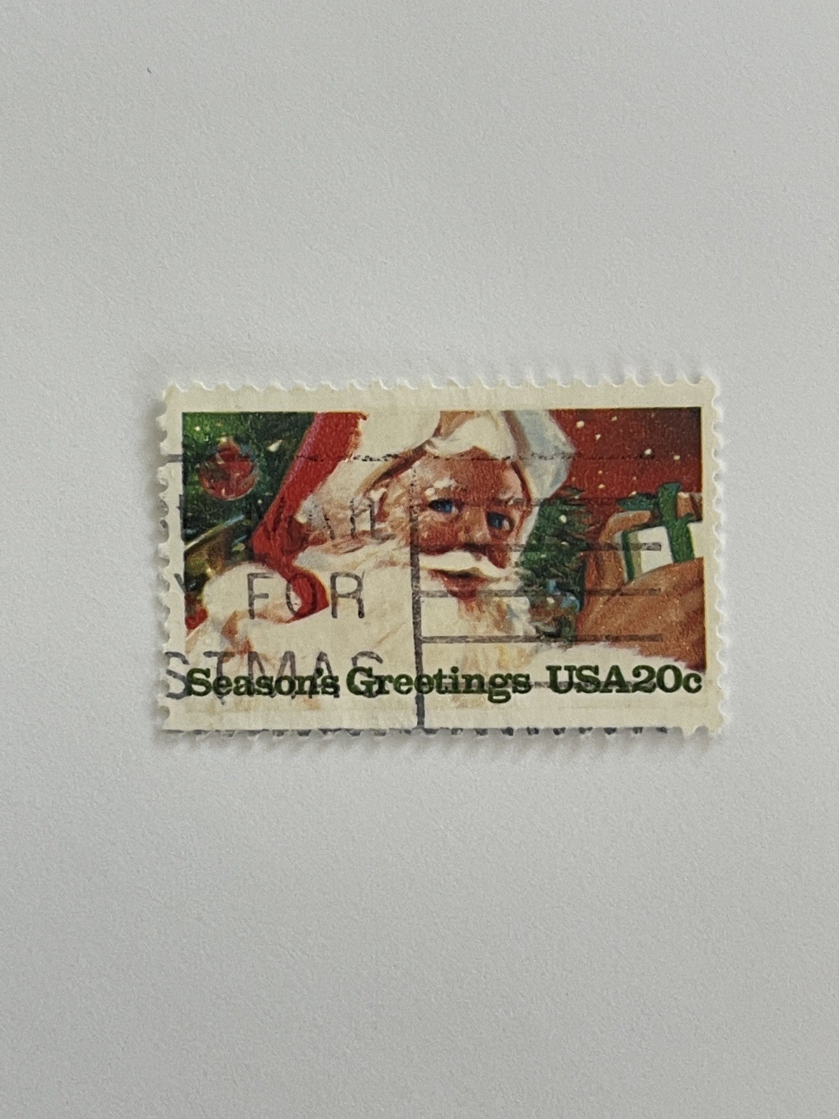 United States USA Postage Stamp 20 Cents Seasons Greetings Santa Canceled