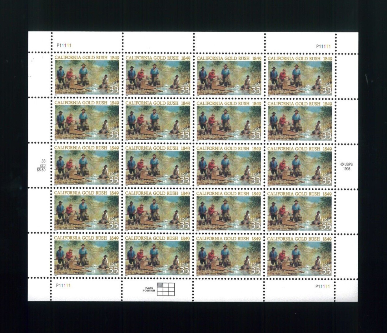 United States 33¢ California Gold Rush Postage Stamp #3316 MNH Full Sheet