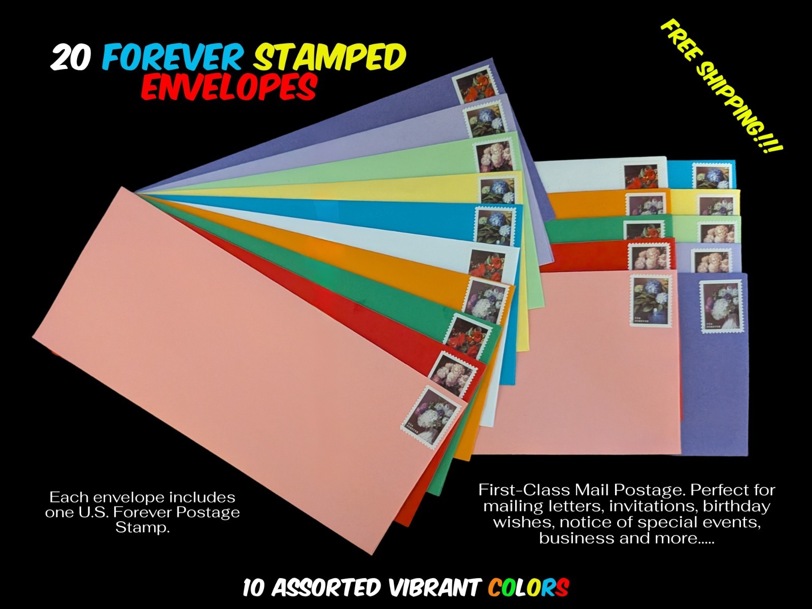 20 Forever Stamped Envelopes, US Postage Stamped Envelopes, Forever Stamps, USPS