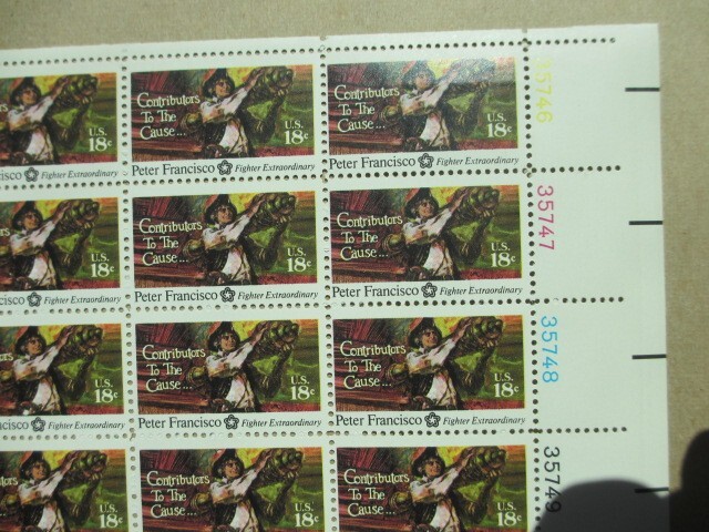 US Postage stamp sheet of 50 Peter Francisco 18 cent stamps Mint NH OG