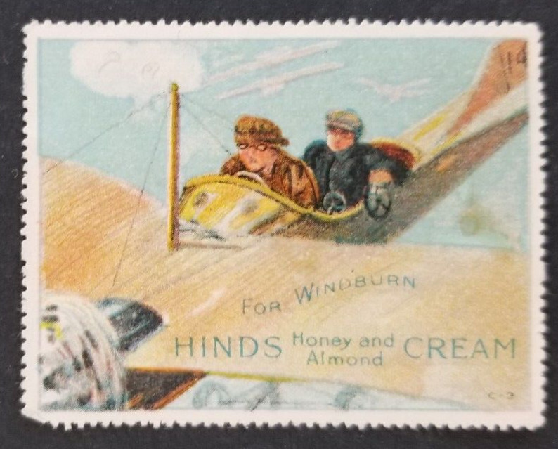 Vintage Hinds Cream Airplane Aviation Poster Stamp (Has Back Wear)