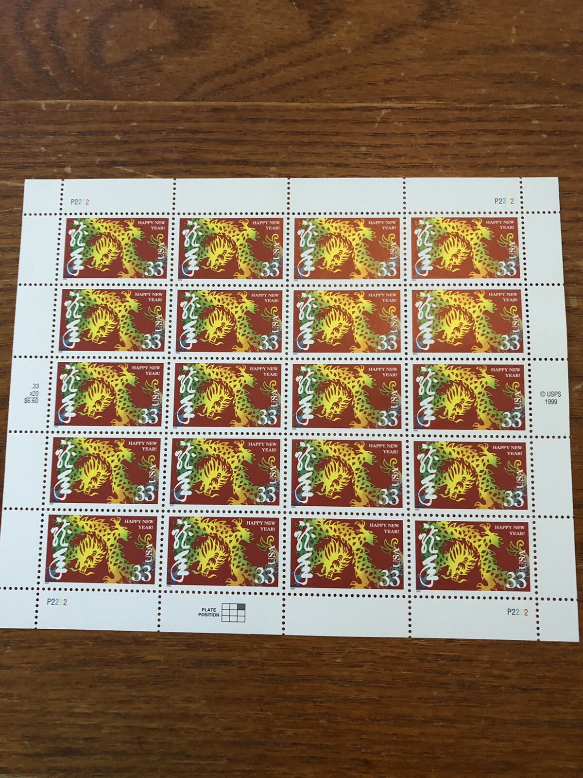United States 33¢ Chinese New Year Dragon Postage Stamp #3370 MNH Full Sheet