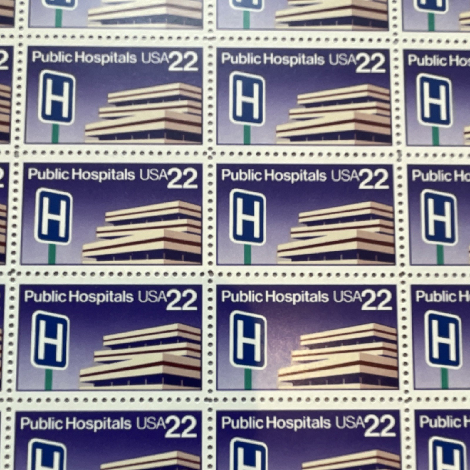 US Public Hospitals USA 22c Postage Stamp Full Sheet MNH Blue /White Scott# 2210
