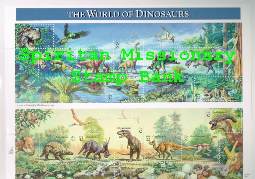 Dinosaur Stamps: 1 unfolded Mint Sheet 15 – 32¢ US Postage (25-046)