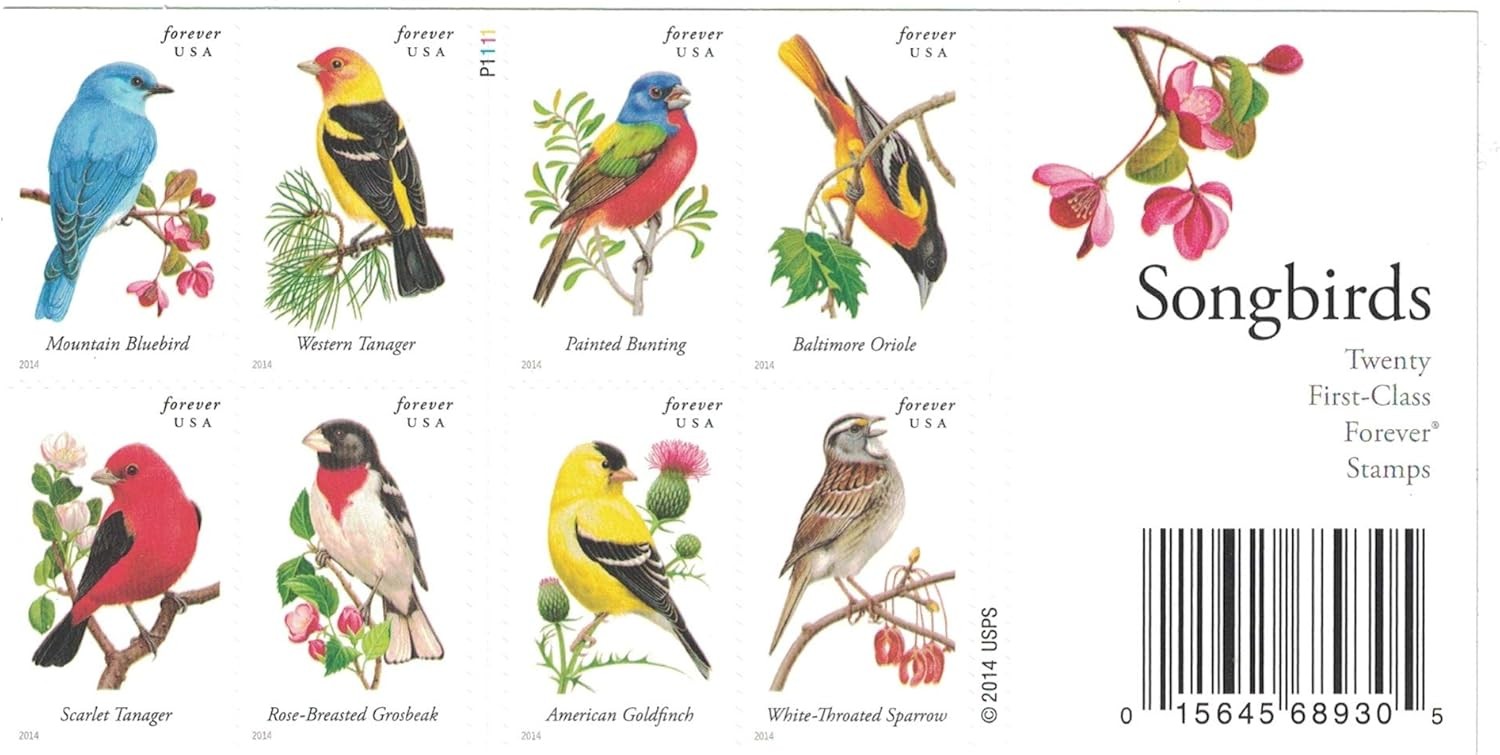 Songbirds Forever Stamps Sc#4891b MNH Full 5 Booklet Pane of 20 Mint ,100 total