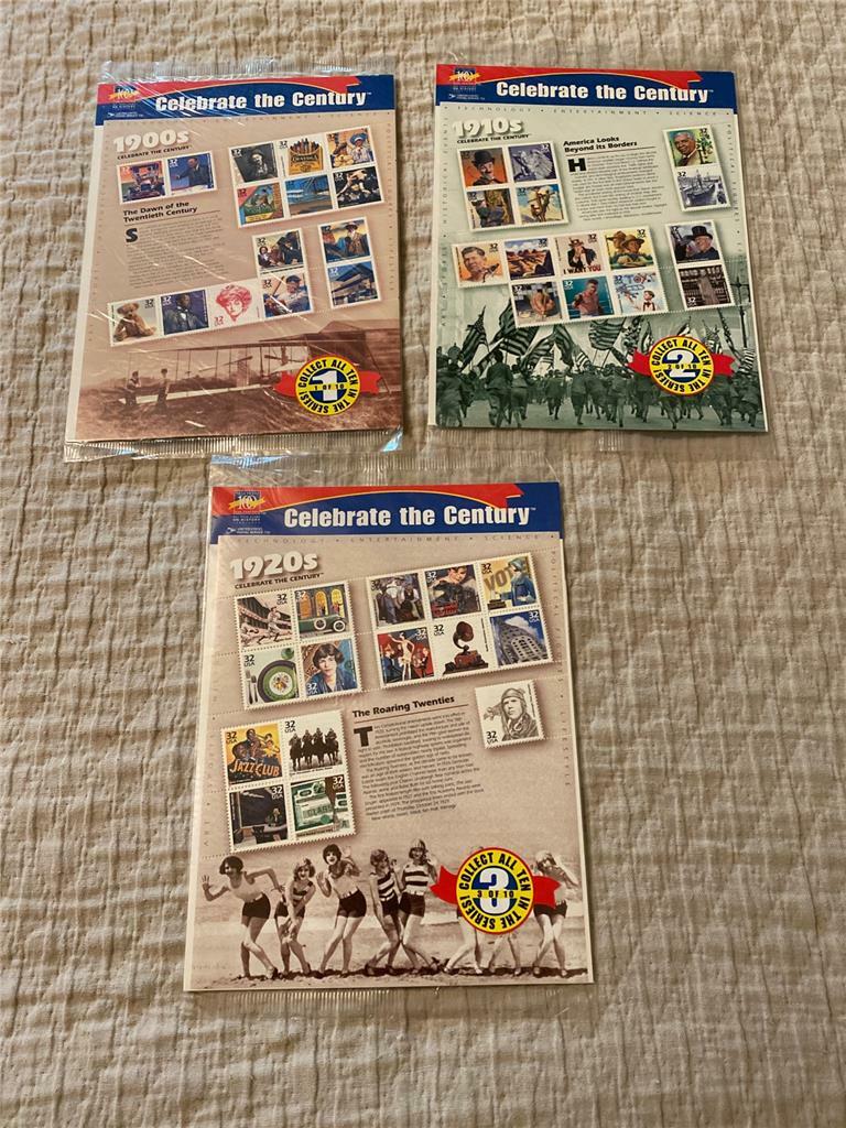 3 Sets of USPS Celebrate the Century – 1900s 1910s and 1920s Sealed Packages