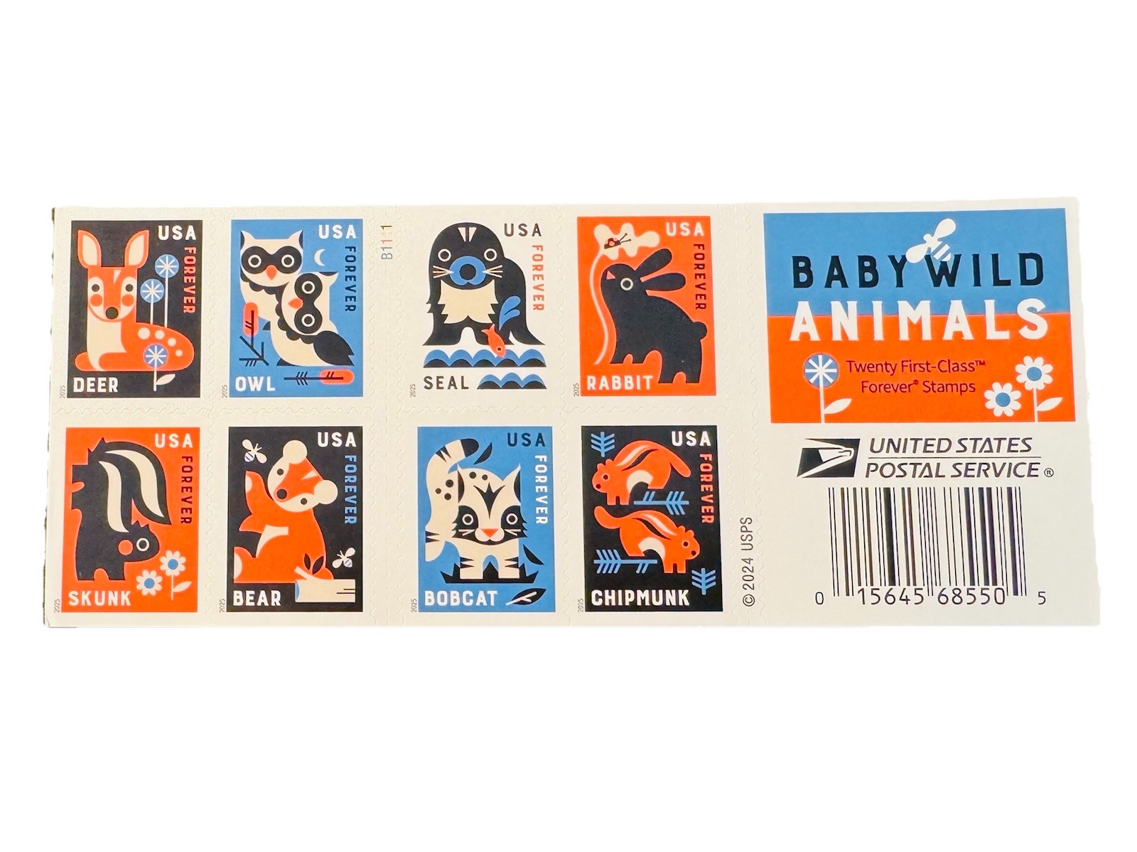 Baby Wild Animals Super Cute Deer Owl Skunk ++ 20 USPS Forever stamps FV $15.60