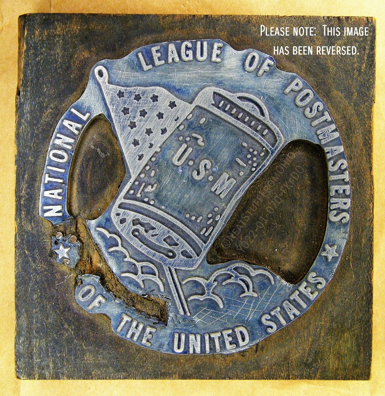 NATIONAL LEAGUE OF POSTMASTERS OF THE U.S. – LETTERPRESS PRINTER’S BLOCK – RARE