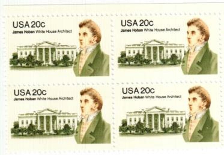 JAMES HOBAN–White House Architect–Block of 4 Collectible 1981 Stamps-FREE SHIP