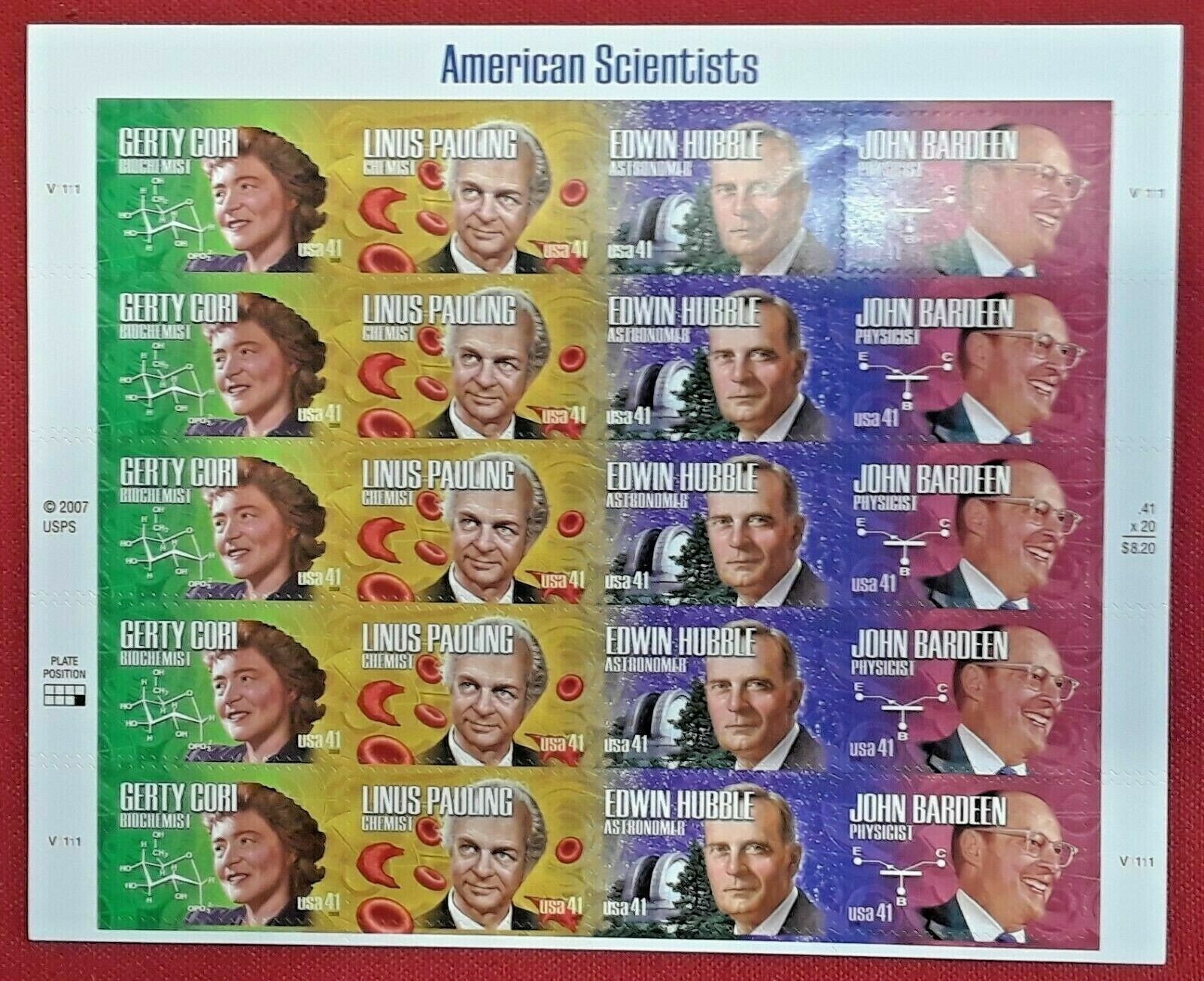 Three Sheets x 20 = 60 Of AMERICAN SCIENTISTS 41¢ US Postage Stamps # 4224-4227