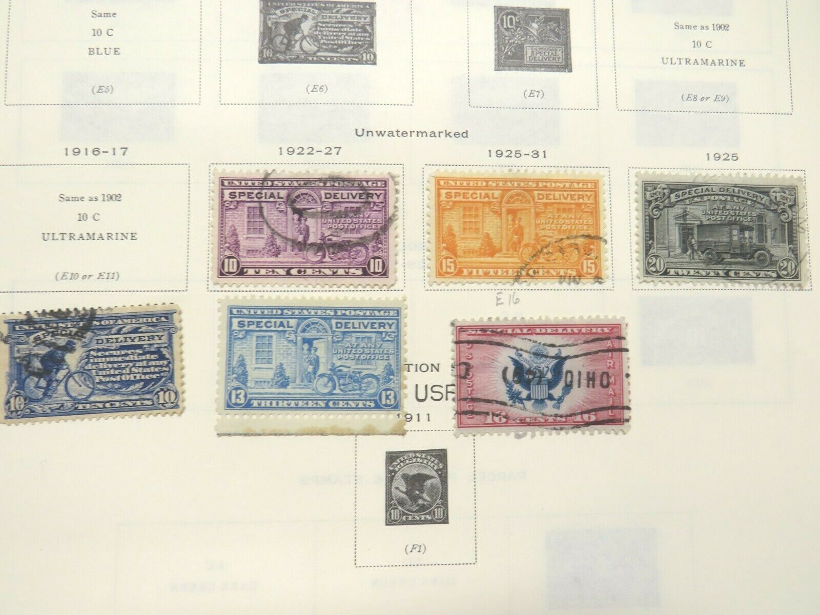 stamp United States USA Special Delivery 10 13 15 16 20 antique old Ohio Cent