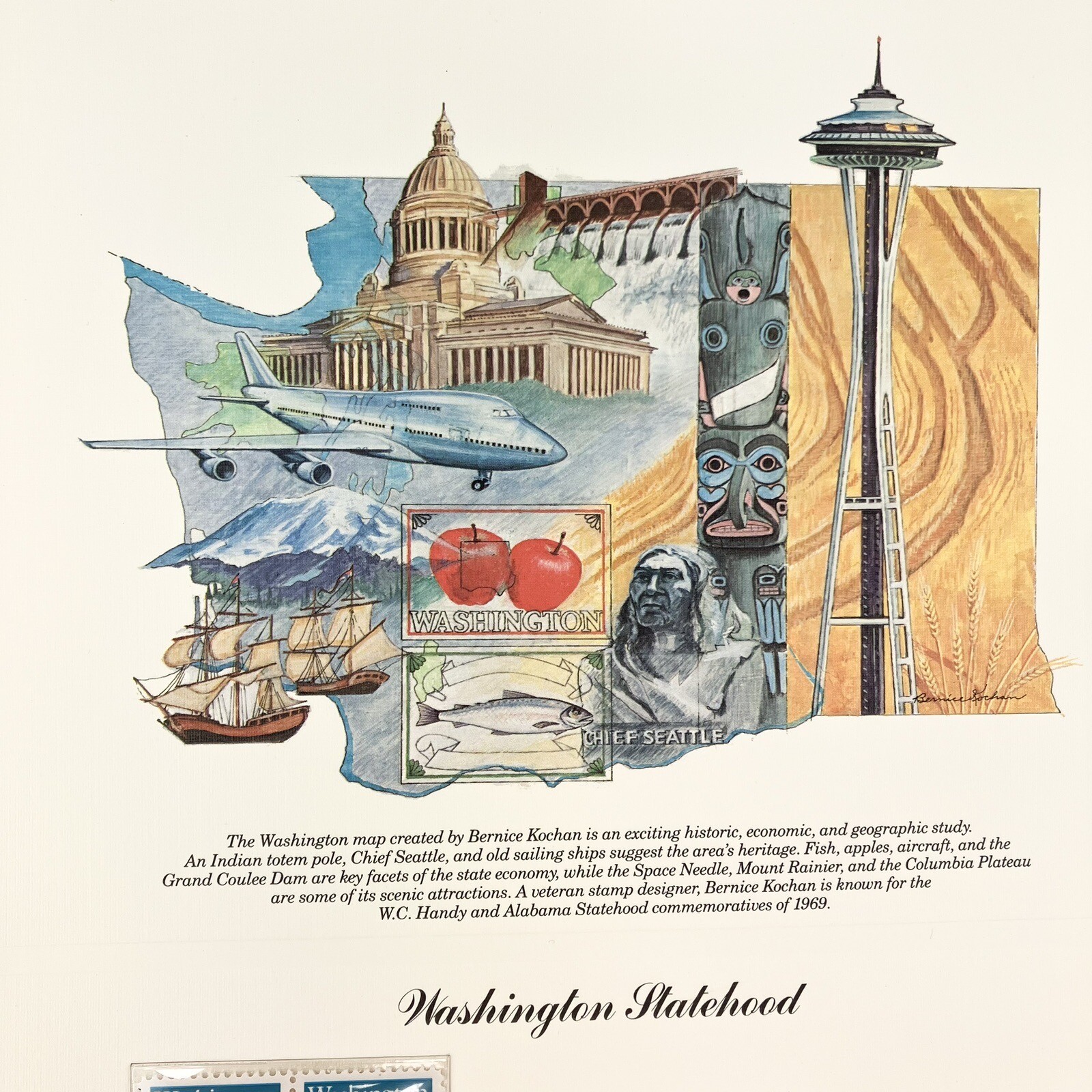 Bernice Kochan Washington Statehood Postage Stamp Art USPS Farmable Gift 1989