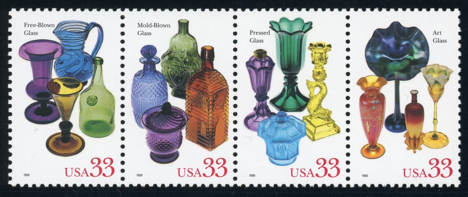 US Stamp #3328a American Glass 33c – Strip of 4 – MNH – CV $7.75
