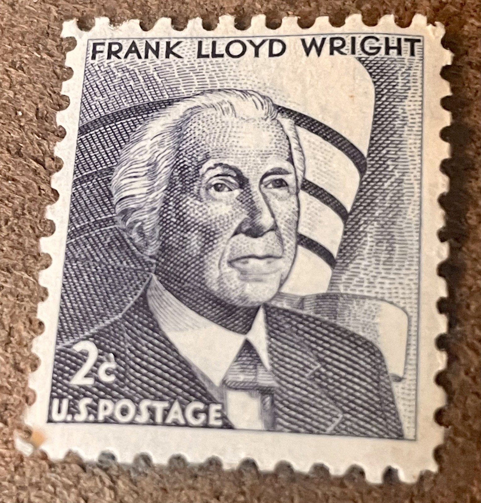 Rare Frank Lloyd Wright 2cent stamp, never used with original glue.