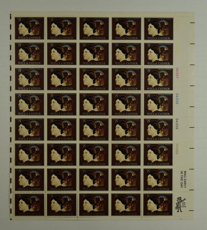US SCOTT 1487 SHEET OF 40 WILLA CATHER STAMPS 8 CENT FACE MNH