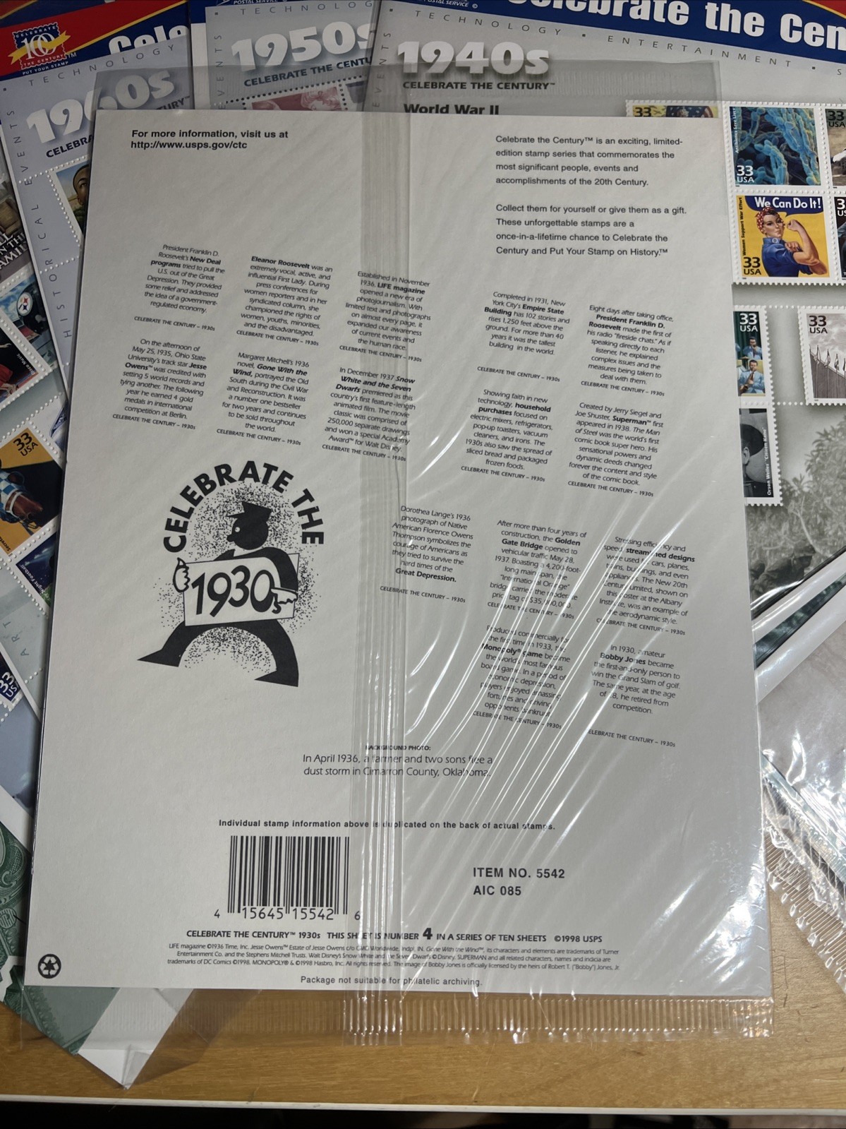 New Sealed CELEBRATE THE CENTURY 1900-1990. Complete 10 Sheet Set US Stamps
