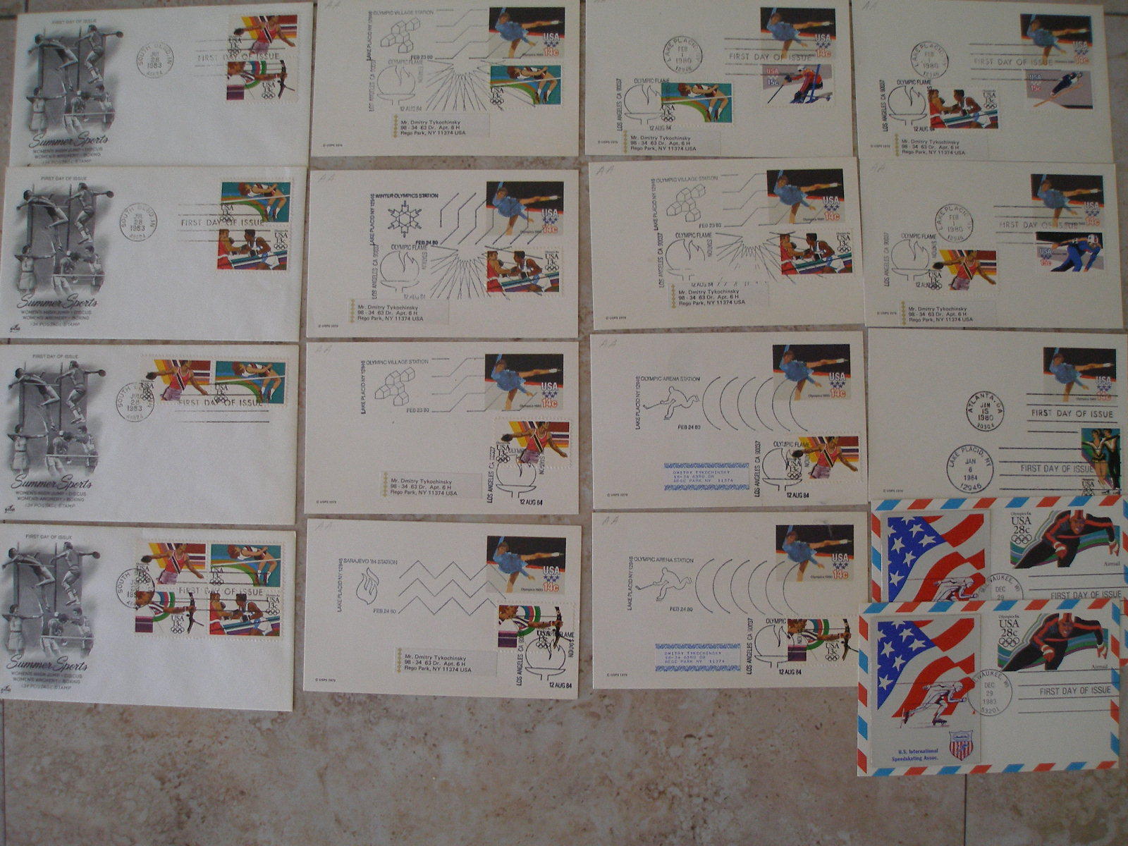 6 FULL SHEETS & 17 FDC # 2048-51 , 2067-70 , 2082-2085 , C101-C112 OLYMPIC GAMES
