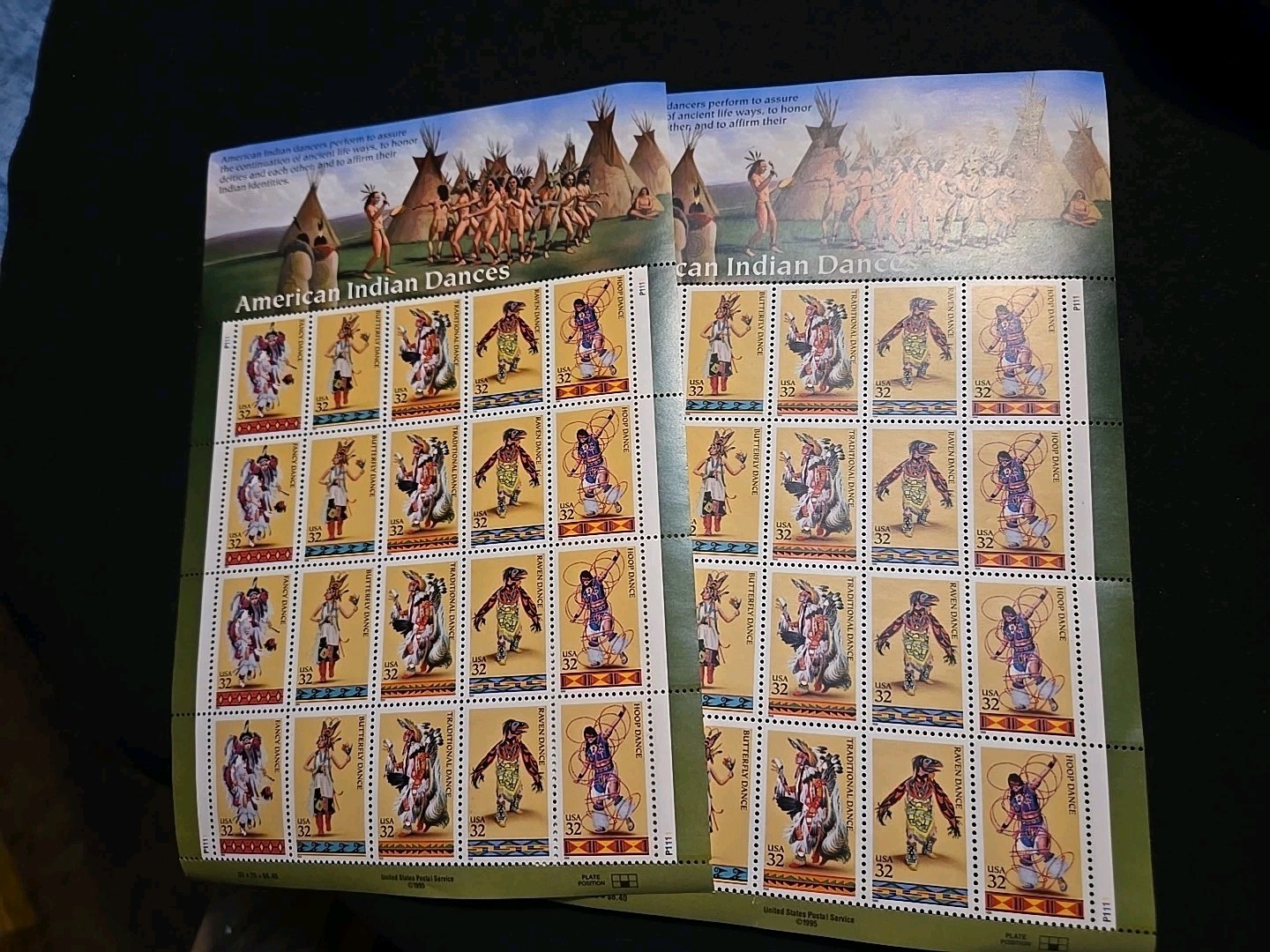 AMERICAN INDIAN DANCES 40 x 32¢ US USA Postage Stamps Sheets Lot Of 2