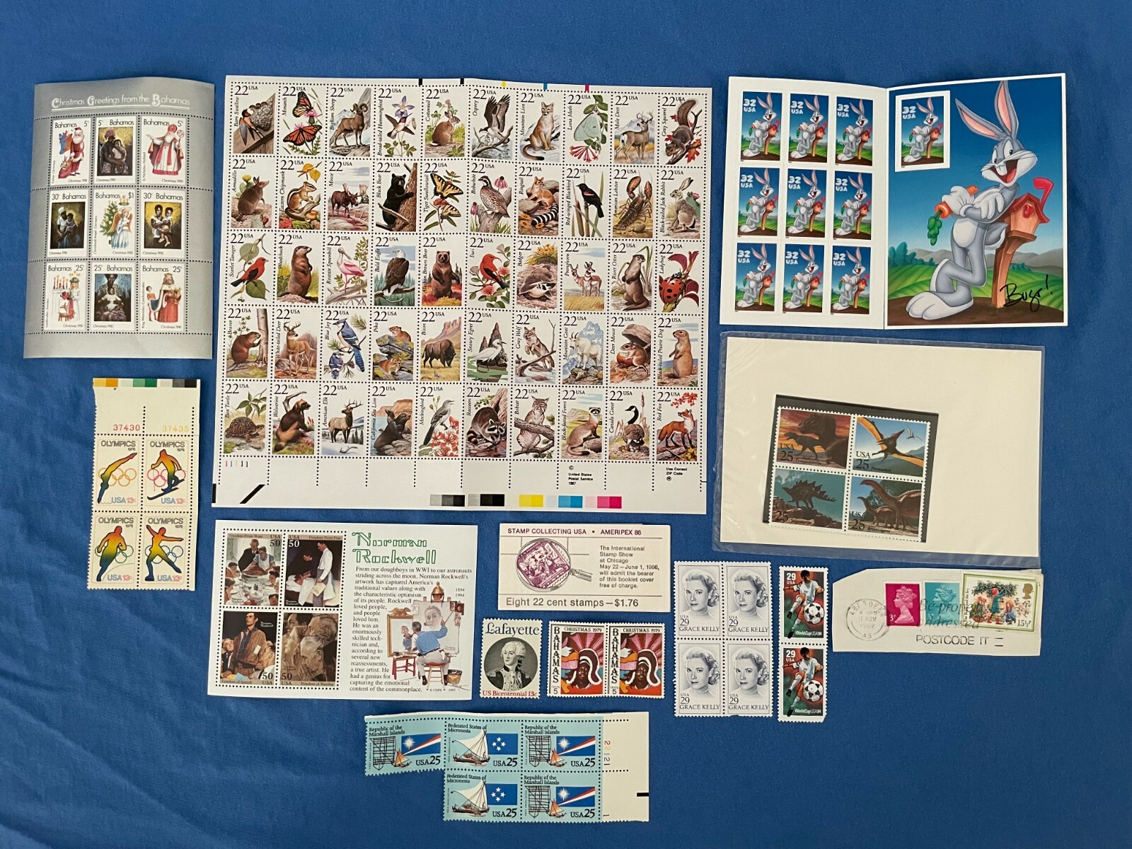 Vintage Collection of Unposted US STAMPS World Cup Wildlife Bugs Bunny Olympics