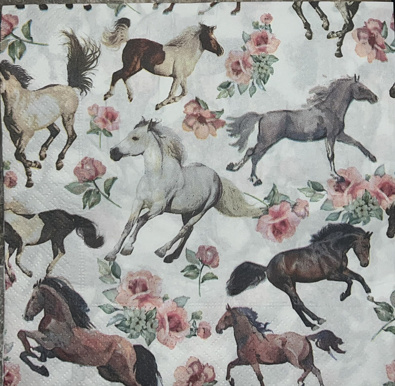 TWO Paper LUNCHEON Decoupage Art Craft Napkins -Horses- Flowers -equine -flowers